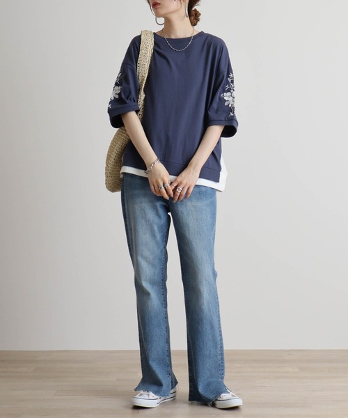 Quelle Chance(ケルシャンス)の「Quelle chance 袖刺繍六分袖プルオーバー(Tシャツ/カットソー・レディース・ネイビー/オフホワイト/グレー・M)」の18枚目の写真