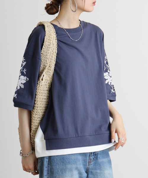 Quelle Chance(ケルシャンス)の「Quelle chance 袖刺繍六分袖プルオーバー(Tシャツ/カットソー・レディース・ネイビー/オフホワイト/グレー・M)」の17枚目の写真