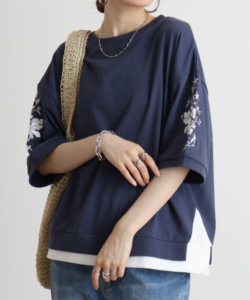 Quelle Chance(ケルシャンス)の「Quelle chance 袖刺繍六分袖プルオーバー(Tシャツ/カットソー・レディース・ネイビー/オフホワイト/グレー・M)」の16枚目の写真
