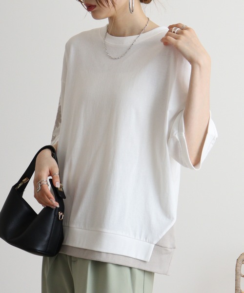 Quelle Chance(ケルシャンス)の「Quelle chance 袖刺繍六分袖プルオーバー(Tシャツ/カットソー・レディース・ネイビー/オフホワイト/グレー・M)」の7枚目の写真