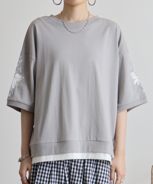 Quelle Chance(ケルシャンス)の「Quelle chance 袖刺繍六分袖プルオーバー(Tシャツ/カットソー・レディース・ネイビー/オフホワイト/グレー・M)」の20枚目の写真