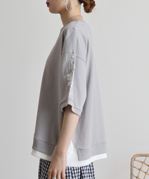 Quelle Chance(ケルシャンス)の「Quelle chance 袖刺繍六分袖プルオーバー(Tシャツ/カットソー・レディース・ネイビー/オフホワイト/グレー・M)」の21枚目の写真