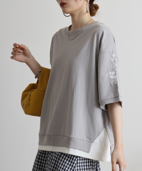 Quelle Chance(ケルシャンス)の「Quelle chance 袖刺繍六分袖プルオーバー(Tシャツ/カットソー・レディース・ネイビー/オフホワイト/グレー・M)」の12枚目の写真