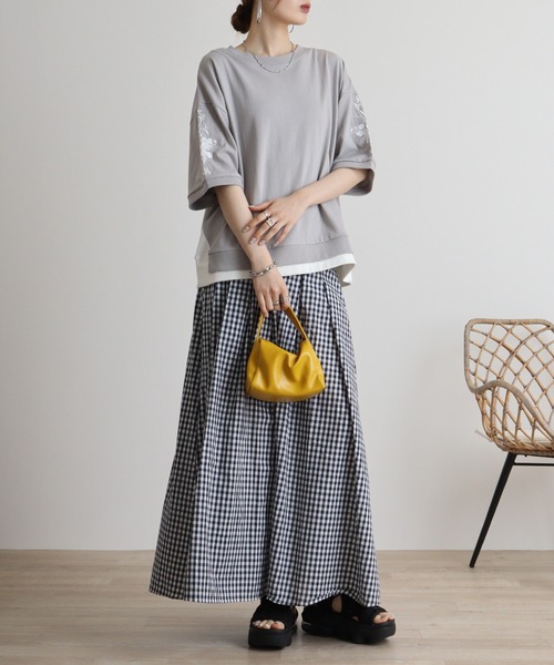 Quelle Chance(ケルシャンス)の「Quelle chance 袖刺繍六分袖プルオーバー(Tシャツ/カットソー・レディース・ネイビー/オフホワイト/グレー・M)」の13枚目の写真