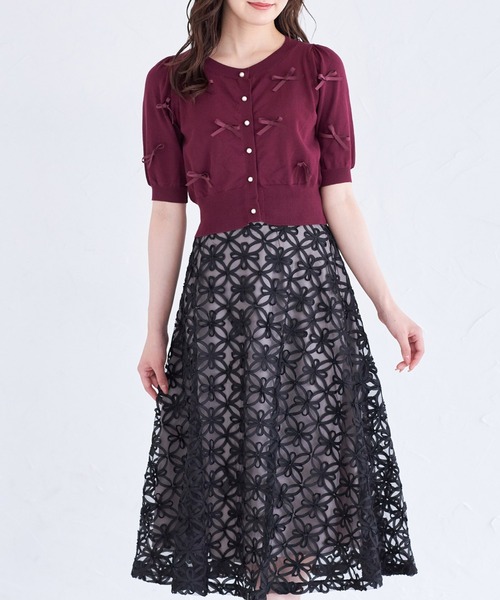 tocco closet(トッコ クローゼット)の「リボンテープ刺繍フラワーフレアスカート(スカート・レディース・ブラック/オフホワイト・M)」の8枚目の写真