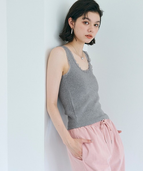 coca(coca)(コカ)の「レース付きリブタンクトップ(タンクトップ・レディース・チャコール/アイボリー・L/M/S)」の5枚目の写真
