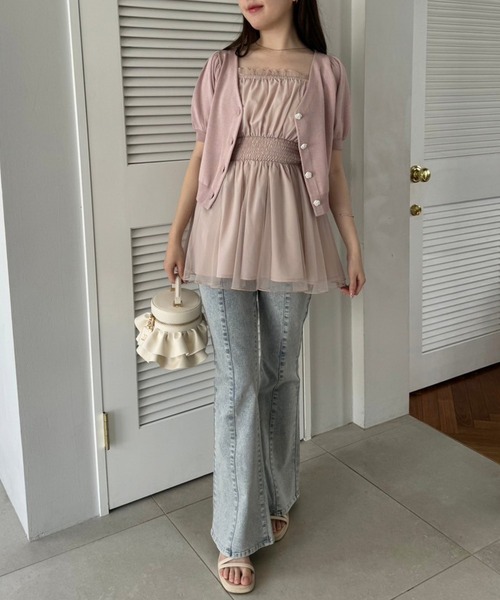 one after another NICE CLAUP(ワンアフターアナザーナイスクラップ)の「【WEB限定色】ローズボタンカーディガン(カーディガン/ボレロ・レディース・ブラック/ピンク/ブルー/オフホワイト・FREE)」の11枚目の写真