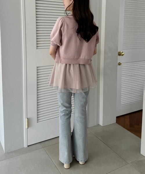 one after another NICE CLAUP(ワンアフターアナザーナイスクラップ)の「【WEB限定色】ローズボタンカーディガン(カーディガン/ボレロ・レディース・ブラック/ピンク/ブルー/オフホワイト・FREE)」の12枚目の写真