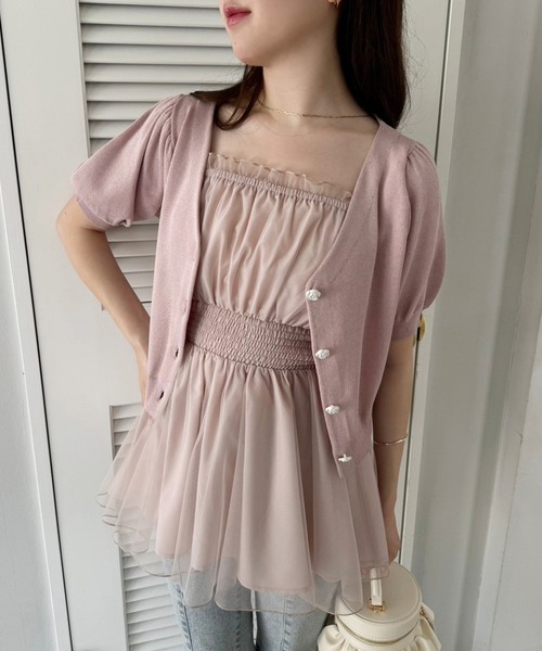 one after another NICE CLAUP(ワンアフターアナザーナイスクラップ)の「【WEB限定色】ローズボタンカーディガン(カーディガン/ボレロ・レディース・ブラック/ピンク/ブルー/オフホワイト・FREE)」の14枚目の写真