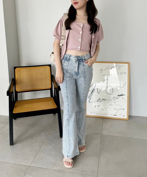 one after another NICE CLAUP(ワンアフターアナザーナイスクラップ)の「【WEB限定色】ローズボタンカーディガン(カーディガン/ボレロ・レディース・ブラック/ピンク/ブルー/オフホワイト・FREE)」の15枚目の写真