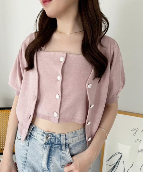 one after another NICE CLAUP(ワンアフターアナザーナイスクラップ)の「【WEB限定色】ローズボタンカーディガン(カーディガン/ボレロ・レディース・ブラック/ピンク/ブルー/オフホワイト・FREE)」の17枚目の写真