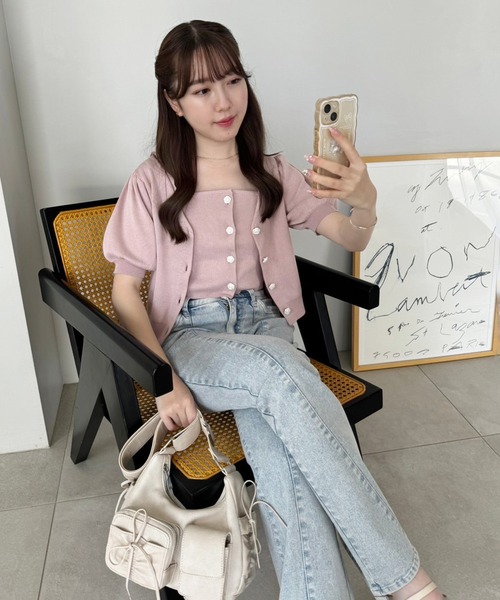 one after another NICE CLAUP(ワンアフターアナザーナイスクラップ)の「【WEB限定色】ローズボタンカーディガン(カーディガン/ボレロ・レディース・ブラック/ピンク/ブルー/オフホワイト・FREE)」の20枚目の写真