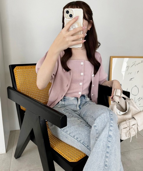 one after another NICE CLAUP(ワンアフターアナザーナイスクラップ)の「【WEB限定色】ローズボタンカーディガン(カーディガン/ボレロ・レディース・ブラック/ピンク/ブルー/オフホワイト・FREE)」の21枚目の写真