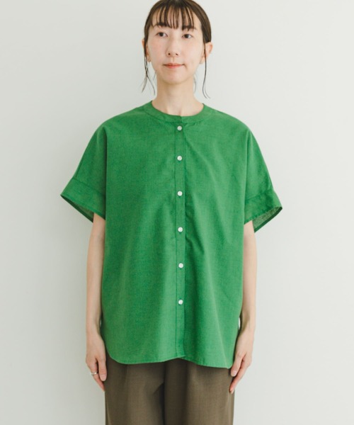 ITEMS URBANRESEARCH（アイテムズ アーバンリサーチ）の「ハイパフォーマンスリネンフレンチシャツ（シャツ/ブラウス・レディース・グリーン/ブラック・FREE）」の4枚目の写真