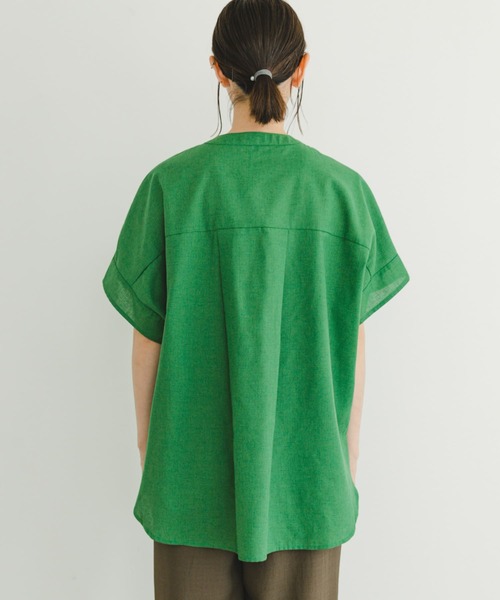 ITEMS URBANRESEARCH（アイテムズ アーバンリサーチ）の「ハイパフォーマンスリネンフレンチシャツ（シャツ/ブラウス・レディース・グリーン/ブラック・FREE）」の6枚目の写真