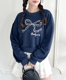 リボン刺繍スウェットトップス