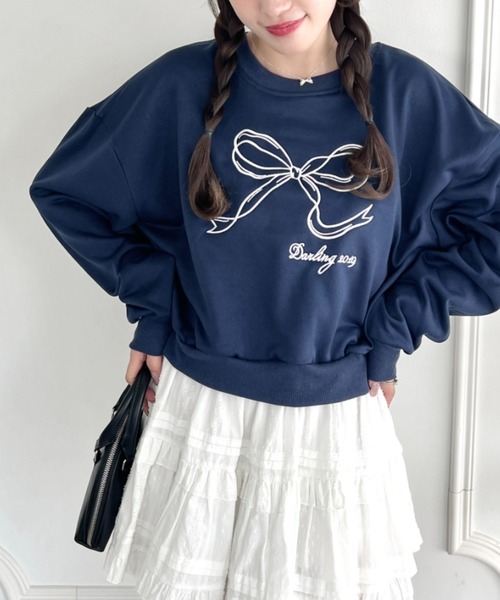 ルーズシルエット リボン刺繍スウェット ルーズシルエット リボン刺繍スウェット