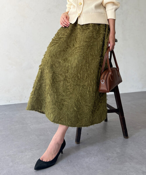 Chez toi（シェトワ）の「ジャガードフレアスカート（スカート・レディース・アイボリー/ブラック/グリーン・FREE）」の3枚目の写真