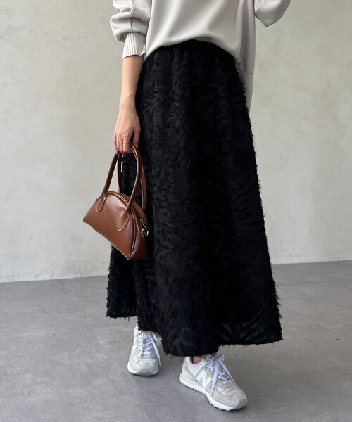 Chez toi（シェトワ）の「ジャガードフレアスカート（スカート・レディース・アイボリー/ブラック/グリーン・FREE）」の2枚目の写真