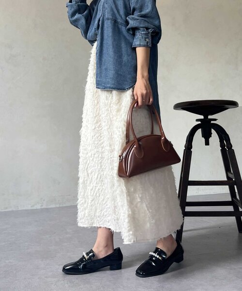 Chez toi（シェトワ）の「ジャガードフレアスカート（スカート・レディース・アイボリー/ブラック/グリーン・FREE）」の6枚目の写真