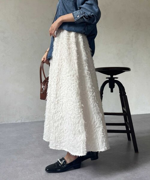 Chez toi（シェトワ）の「ジャガードフレアスカート（スカート・レディース・アイボリー/ブラック/グリーン・FREE）」の7枚目の写真