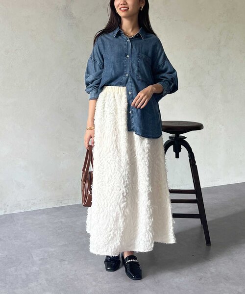 Chez toi（シェトワ）の「ジャガードフレアスカート（スカート・レディース・アイボリー/ブラック/グリーン・FREE）」の13枚目の写真