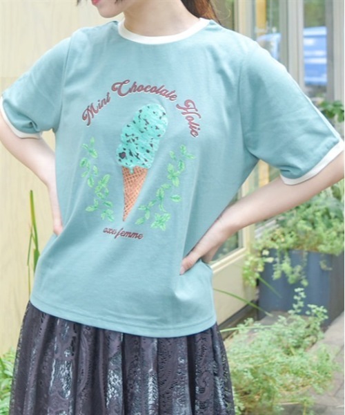 axes femme（アクシーズファム）の「チョコミントプリントＴシャツ（Tシャツ/カットソー・レディース・ホワイト/ミント・FREE）」の2枚目の写真