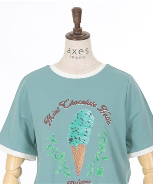 axes femme（アクシーズファム）の「チョコミントプリントＴシャツ（Tシャツ/カットソー・レディース・ホワイト/ミント・FREE）」の8枚目の写真