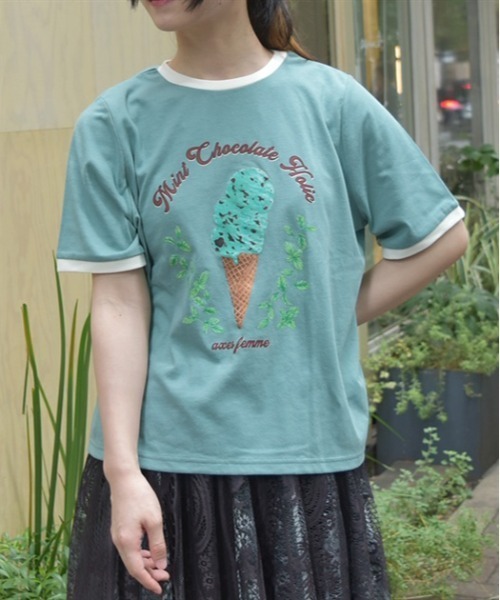 axes femme（アクシーズファム）の「チョコミントプリントＴシャツ（Tシャツ/カットソー・レディース・ホワイト/ミント・FREE）」の21枚目の写真