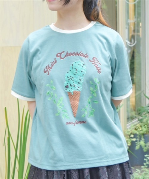 axes femme（アクシーズファム）の「チョコミントプリントＴシャツ（Tシャツ/カットソー・レディース・ホワイト/ミント・FREE）」の22枚目の写真