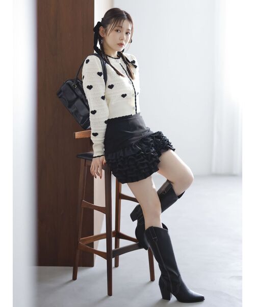 dazzlin(ダズリン)の「ハートジャカードカーデトップス(カーディガン/ボレロ・レディース・グレー/ブラック/アイボリー/オフホワイト・FREE)」の7枚目の写真