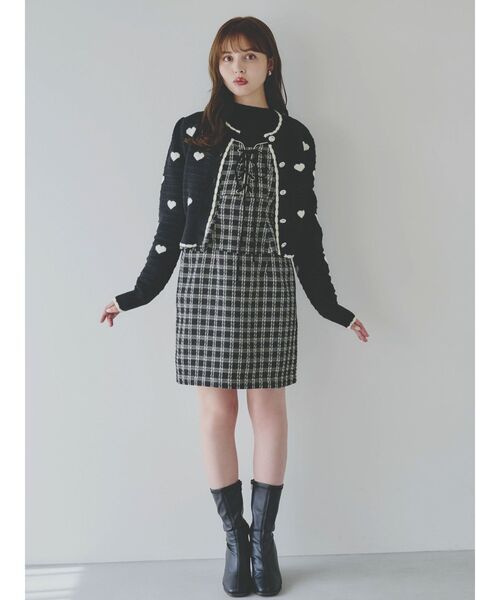 dazzlin(ダズリン)の「ハートジャカードカーデトップス(カーディガン/ボレロ・レディース・グレー/ブラック/アイボリー/オフホワイト・FREE)」の8枚目の写真