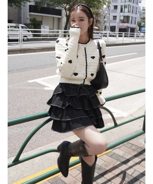 dazzlin(ダズリン)の「ハートジャカードカーデトップス(カーディガン/ボレロ・レディース・グレー/ブラック/アイボリー/オフホワイト・FREE)」の11枚目の写真