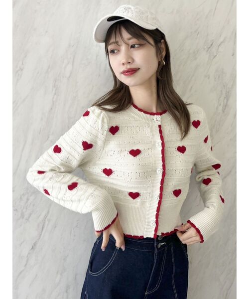 dazzlin(ダズリン)の「ハートジャカードカーデトップス(カーディガン/ボレロ・レディース・グレー/ブラック/アイボリー/オフホワイト・FREE)」の21枚目の写真