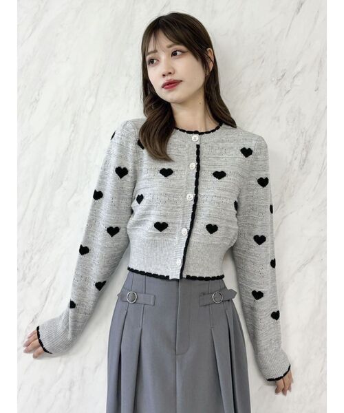 dazzlin（ダズリン）の「ハートジャカードカーデトップス（カーディガン/ボレロ・レディース・グレー/ブラック/アイボリー/オフホワイト・FREE）」の7枚目の写真