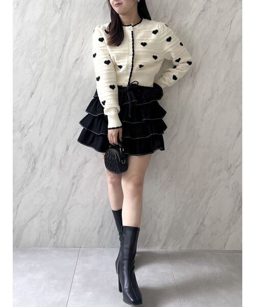 dazzlin（ダズリン）の「ハートジャカードカーデトップス（カーディガン/ボレロ・レディース・グレー/ブラック/アイボリー/オフホワイト・FREE）」の12枚目の写真