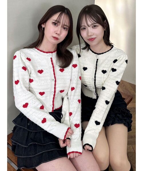 dazzlin（ダズリン）の「ハートジャカードカーデトップス（カーディガン/ボレロ・レディース・グレー/ブラック/アイボリー/オフホワイト・FREE）」の14枚目の写真