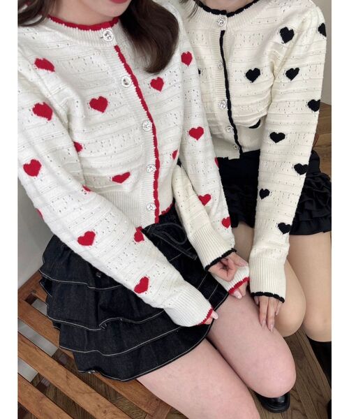 dazzlin（ダズリン）の「ハートジャカードカーデトップス（カーディガン/ボレロ・レディース・グレー/ブラック/アイボリー/オフホワイト・FREE）」の15枚目の写真