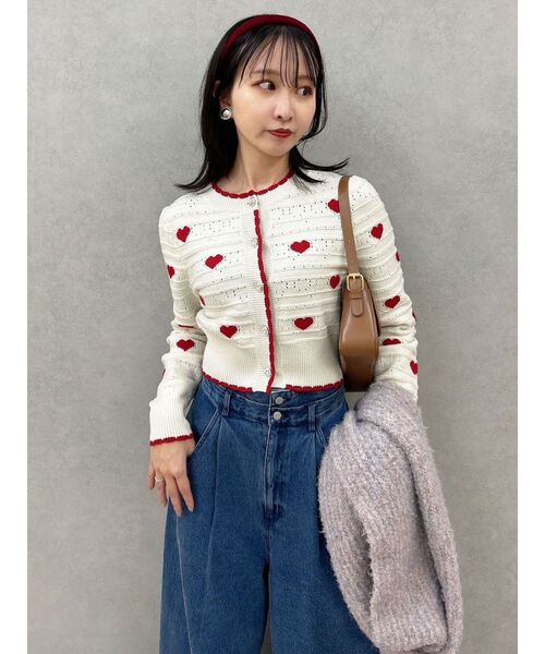 dazzlin（ダズリン）の「ハートジャカードカーデトップス（カーディガン/ボレロ・レディース・グレー/ブラック/アイボリー/オフホワイト・FREE）」の18枚目の写真