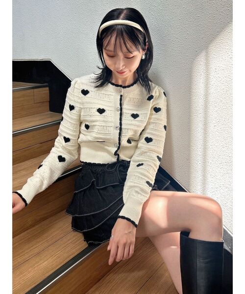 dazzlin（ダズリン）の「ハートジャカードカーデトップス（カーディガン/ボレロ・レディース・グレー/ブラック/アイボリー/オフホワイト・FREE）」の21枚目の写真