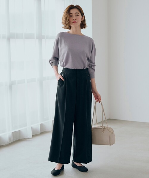 80-90s クロップドパンツ ポリレーヨン ネップ ストライプ ワイド HARROW TOWN STORES ハロータウンストアーズ *コットンリネン