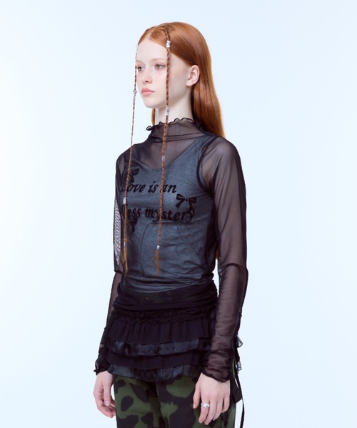 LUVISTRUE(ラヴイズトゥルー)の「PA SEE-THROUGH RIBBON TOP(Tシャツ/カットソー・レディース・ブラック/ホワイト・FREE)」の4枚目の写真