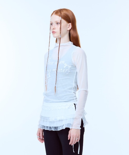 LUVISTRUE(ラヴイズトゥルー)の「PA SEE-THROUGH RIBBON TOP(Tシャツ/カットソー・レディース・ブラック/ホワイト・FREE)」の9枚目の写真