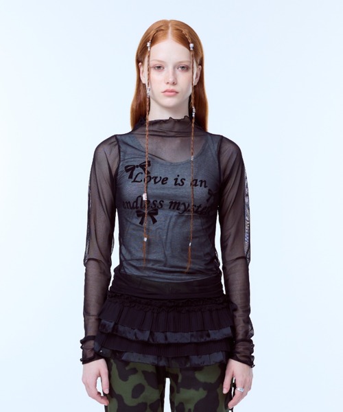 LUVISTRUE(ラヴイズトゥルー)の「PA SEE-THROUGH RIBBON TOP(Tシャツ/カットソー・レディース・ブラック/ホワイト・FREE)」の3枚目の写真