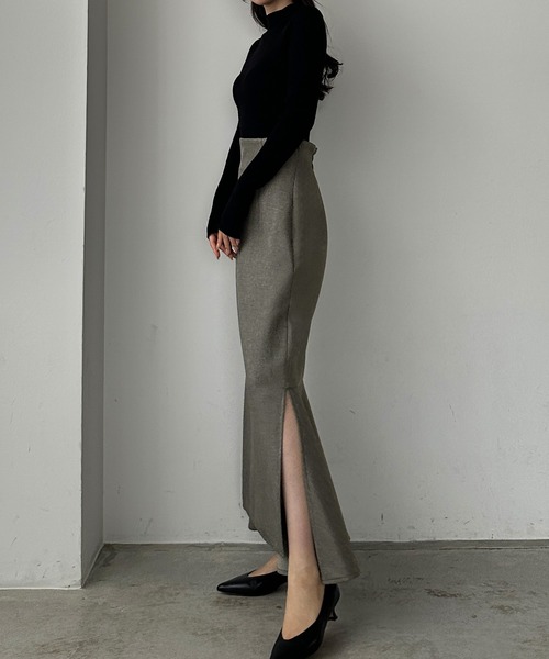 セール】裏起毛ハイウエストヘリンボーンスリットマーメイドスカート