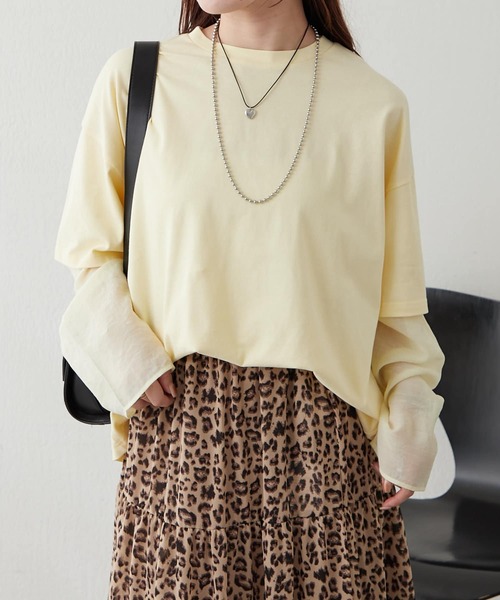 Remind me and forever(リマインドミーアンドフォーエバー)の「シルケット風レイヤードプルオーバー(Tシャツ/カットソー・レディース・グレー/チャコールグレー/イエロー・FREE)」の7枚目の写真