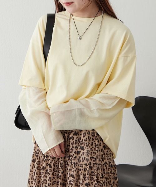 Remind me and forever(リマインドミーアンドフォーエバー)の「シルケット風レイヤードプルオーバー(Tシャツ/カットソー・レディース・グレー/チャコールグレー/イエロー・FREE)」の8枚目の写真