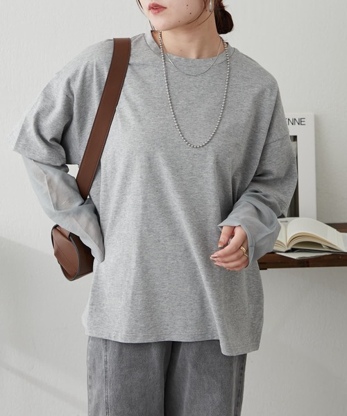 Remind me and forever(リマインドミーアンドフォーエバー)の「シルケット風レイヤードプルオーバー(Tシャツ/カットソー・レディース・グレー/チャコールグレー/イエロー・FREE)」の16枚目の写真