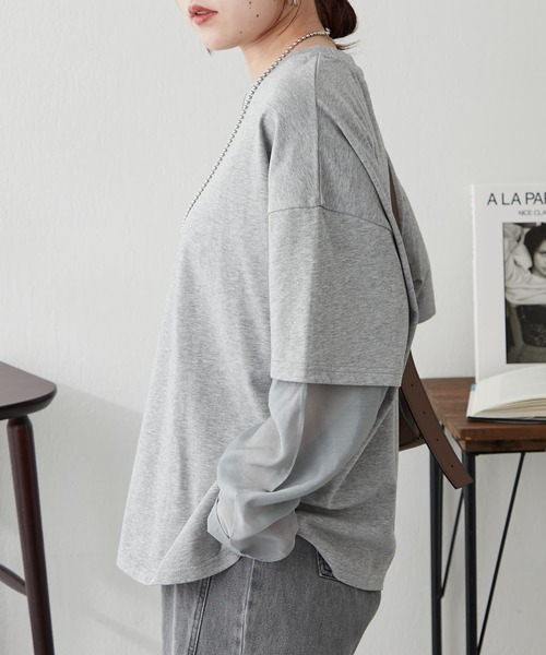 Remind me and forever(リマインドミーアンドフォーエバー)の「シルケット風レイヤードプルオーバー(Tシャツ/カットソー・レディース・グレー/チャコールグレー/イエロー・FREE)」の17枚目の写真