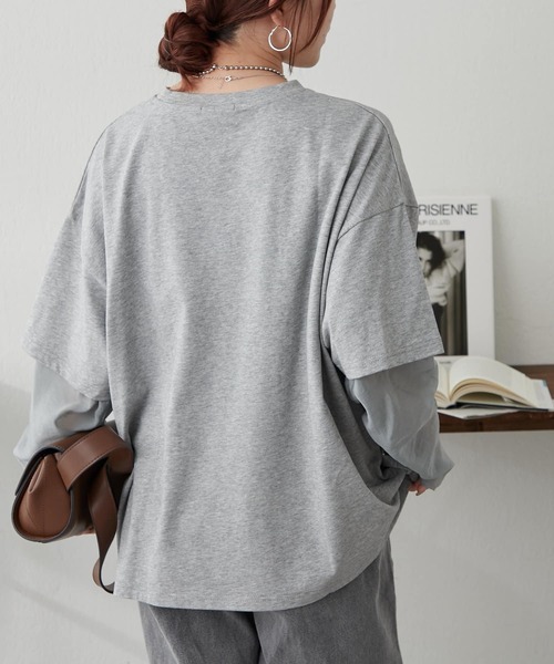 Remind me and forever(リマインドミーアンドフォーエバー)の「シルケット風レイヤードプルオーバー(Tシャツ/カットソー・レディース・グレー/チャコールグレー/イエロー・FREE)」の18枚目の写真